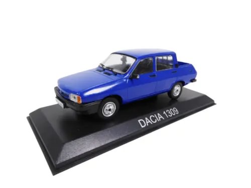 Dacia 1309 blue diecast pickup model car on display base