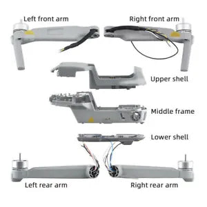 Drone motor arm replacement parts set with front and rear arms and frame components