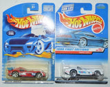 Hot Wheels diecast cars lot, two blister packs with red and white race cars