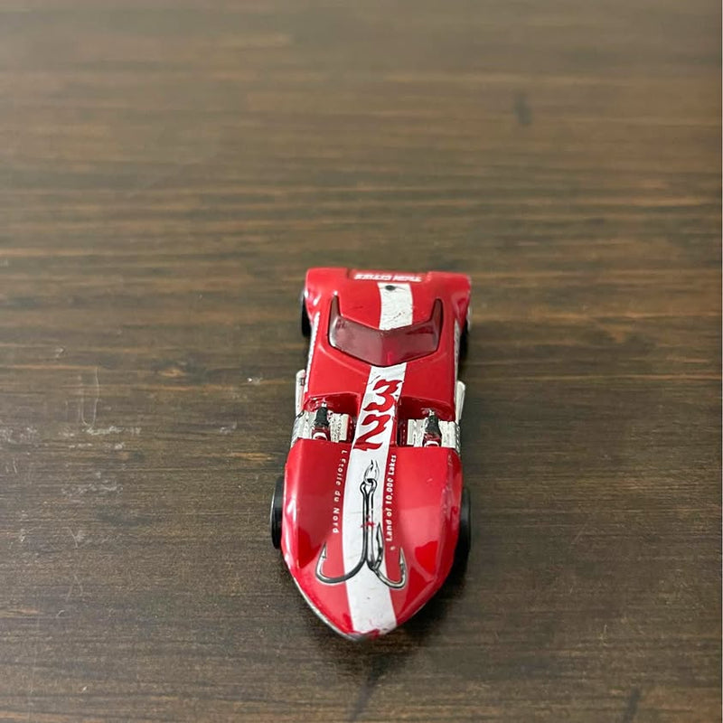 Hot Wheels Twin Mill diecast car in red with white stripes