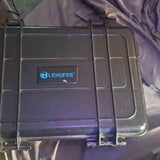 Waterproof hard drone case with front latch and handle, dark gray