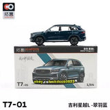 Diecast SUV model car 1/64 in blue, shown with retail box