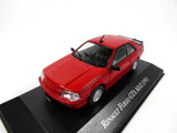 Red Renault Fuego GTA MAX 1991 diecast model car with front view on black display base