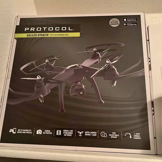 Drone product box with four-rotor quadcopter graphic