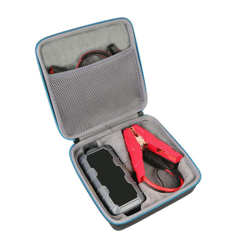 EVA foam shockproof storage case, open with compartments for electronics, blue trim