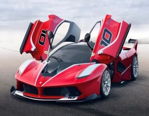 BBURAGO Ferrari FXX K diecast race car, red, front view with open doors