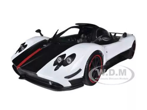1/18 diecast sports car model in white and black with red accent stripe
