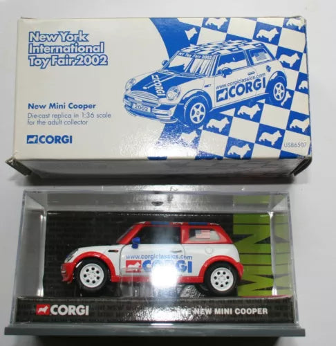 Corgi 1:36 diecast Mini Cooper collector car in box, white with red details