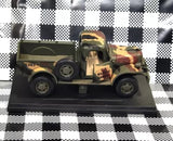 Camouflage military diecast pickup truck with open cab, 4-wheel drive wheels