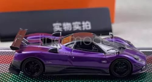 Purple racing sports diecast resin model car with open hood, 1:64 scale