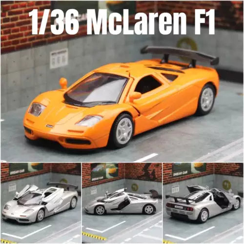 1:36 scale orange alloy diecast model car with rear wing