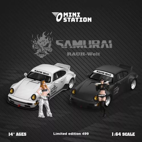 Mini diecast model cars with two figures, one white one black, 1:64 scale toy