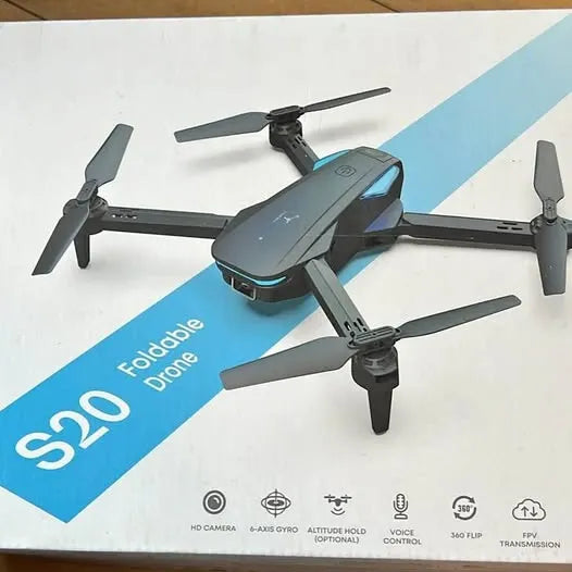 Foldable S20 quadcopter drone with four propellers and fold-out arms