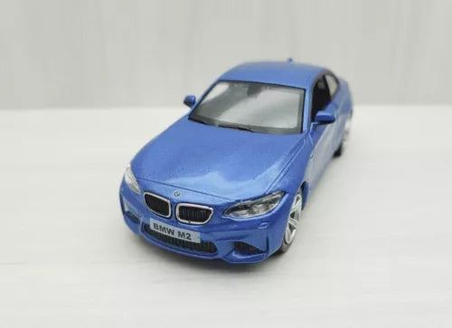 Blue BMW M2 coupe diecast model, front 3/4 view
