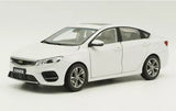 1/18 scale white diecast sedan car model, front three-quarter view