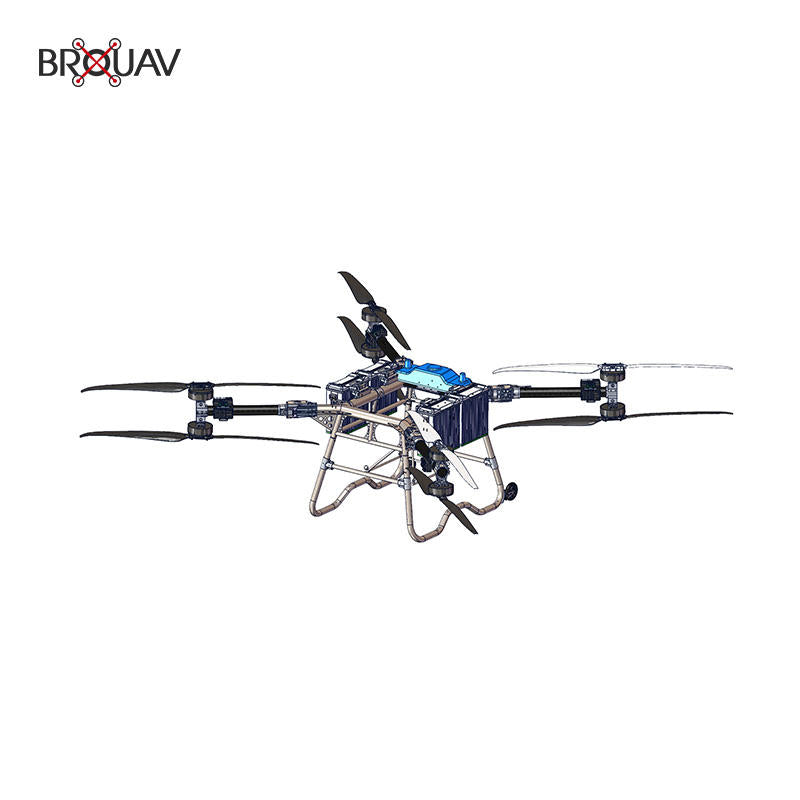 BROUAV quadcopter drone with blue frame and four propeller arms