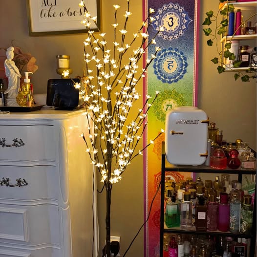 Decorative LED light tree with warm white bulb lights