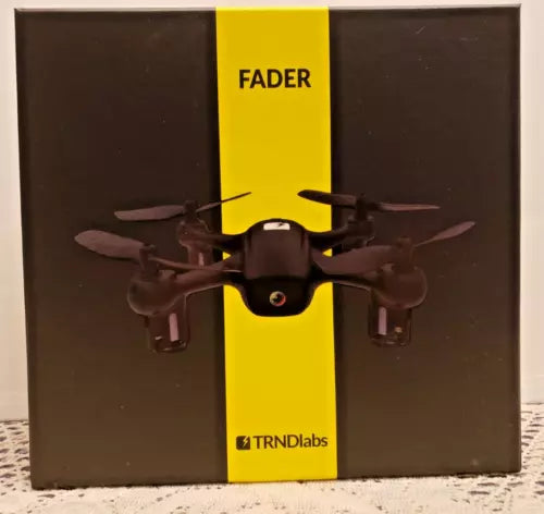 Black mini quadcopter drone with four propellers, front view