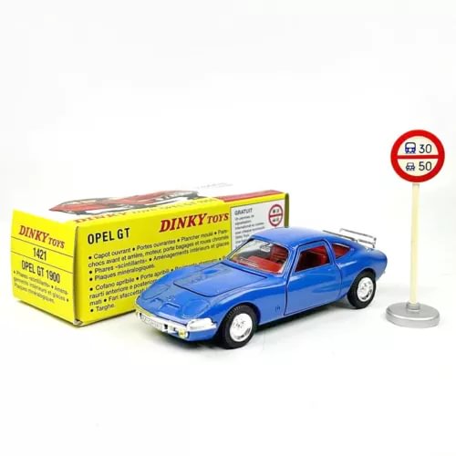 Blue Opel GT 1900 diecast model car, display stand, boxed 1:43