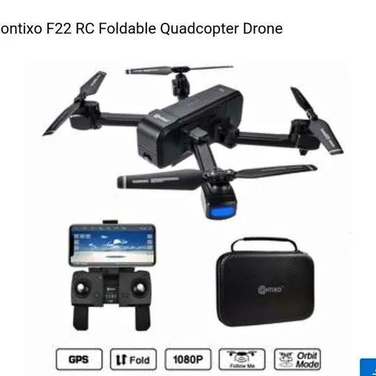 Foldable quadcopter drone with remote controller and black carrying case