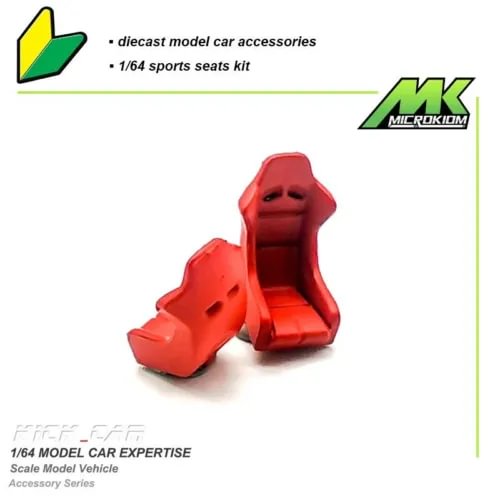 1/64 sports seat kit for diecast model car, red seats pair