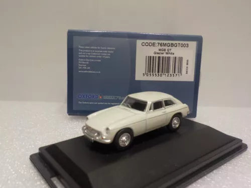 Oxford Diecast MGB GT diecast model car, white, front angle view