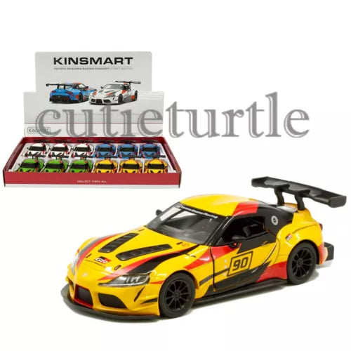 Yellow diecast racing car with black accents, number 90, rear wing