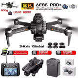 Quadcopter drone with 3-axis gimbal, 8K camera, remote controller and carrying case