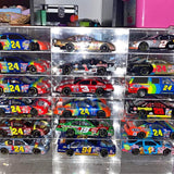 NASCAR 1:24 diecast replica cars in clear display cases, assorted liveries