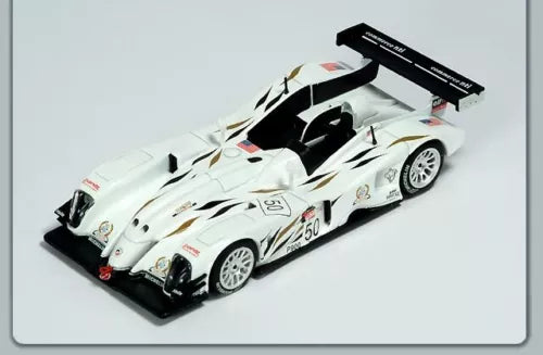 White diecast race car model with black rear spoiler and number 50