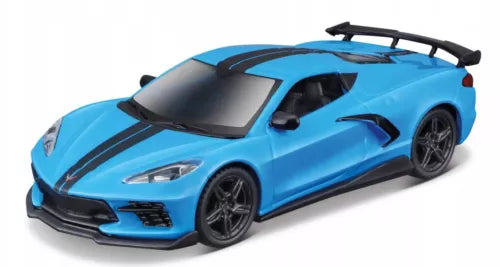 Blue Chevrolet Corvette Stingray Z51 1:36 diecast model car, black hood and wheels