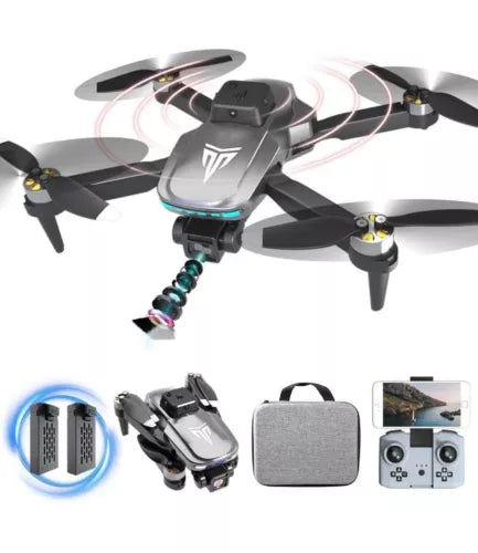 4K quadcopter drone with camera, black and gray body and four propellers