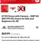KY101 Drone with Camera ? 5MP HD WiFi FPV RC Drone for Kids and Beginners EL-58 Schenectady NY Drone