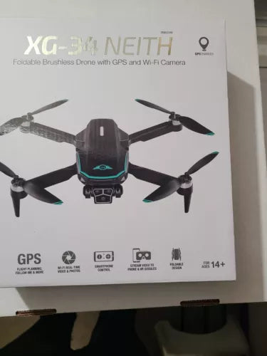 Foldable brushless drone with GPS and camera, front view with four propellers