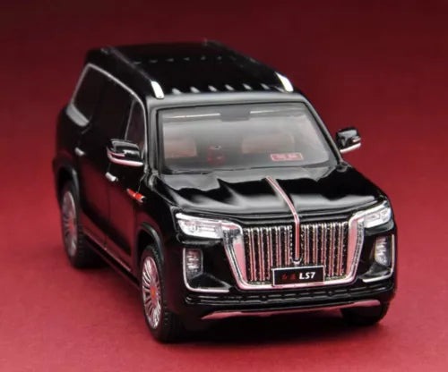 Black diecast SUV model with detailed front grille and headlights, front 3/4 view