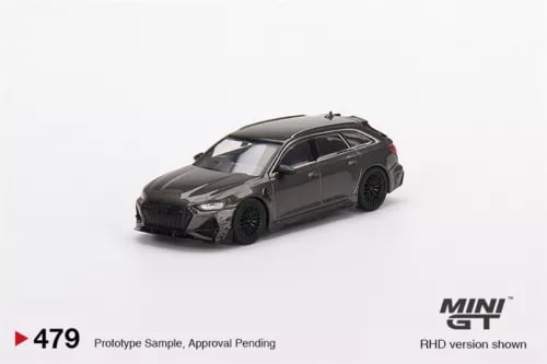 1:64 scale diecast model car, dark grey Audi ABT RS6-R Daytona Grey, front 3/4 view