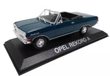 Opel Rekord A cabriolet 1:43 diecast model car, dark blue, on display base