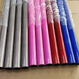 3K carbon fiber tube pipes bundle in silver, pink, red, and blue, textured weave finish