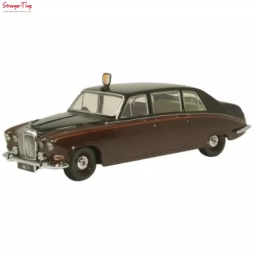 Claret and black diecast model limousine, front-left view, detailed grille