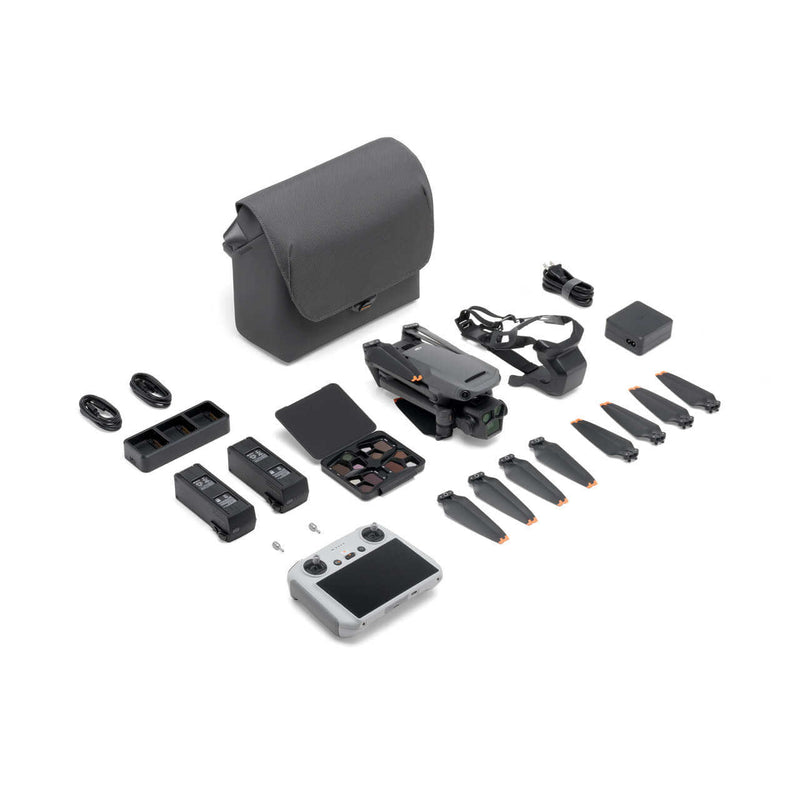 Drone accessory kit with quadcopter, controller, propellers, batteries, charger, carry bag
