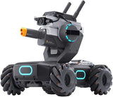 Educational STEM robot with black wheels, gray body, orange front, blue light ring