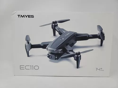 Black quadcopter drone with built-in camera