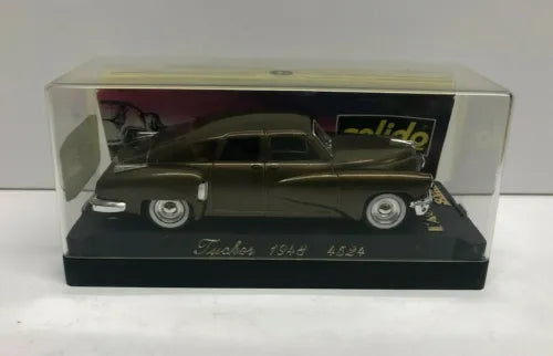 Dark green diecast 1948 Tucker car model in display case
