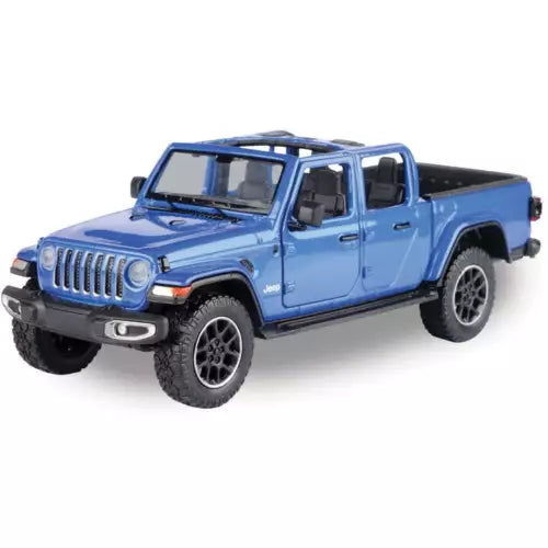 Blue open-top Jeep Gladiator diecast pickup model, 1:27 scale