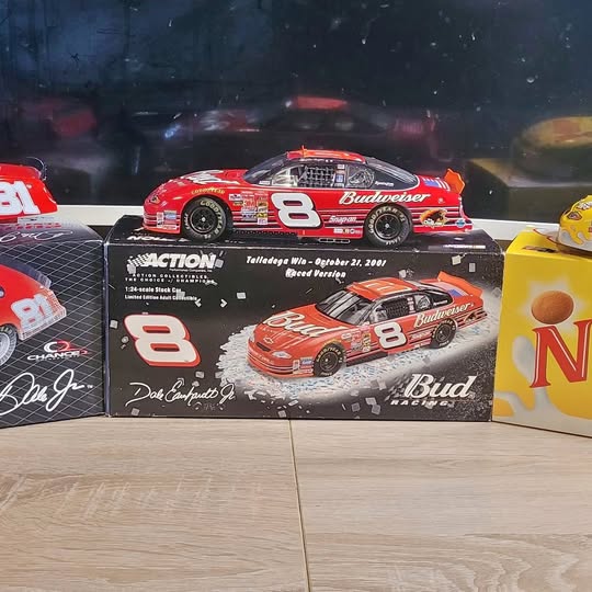 Red die-cast race car #8 Budweiser in display box