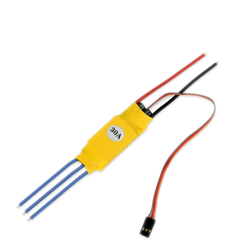Electric speed controller ESC with yellow circuit board, 30A label, and red/black wires