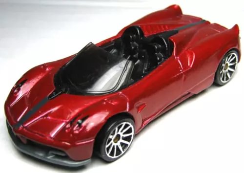 Red roadster die-cast car with black windshield and silver hood detailing