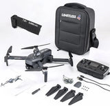 Portable camera drone kit with carry bag, controller, spare battery, and propellers