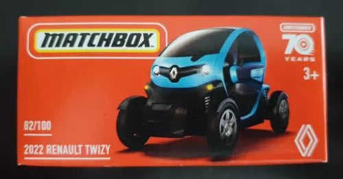 Matchbox Renault Twizy diecast car in retail box, blue and black.