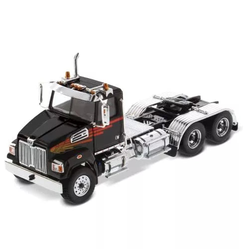 Metallic black diecast tandem truck-tractor with chrome grille and detailed cab